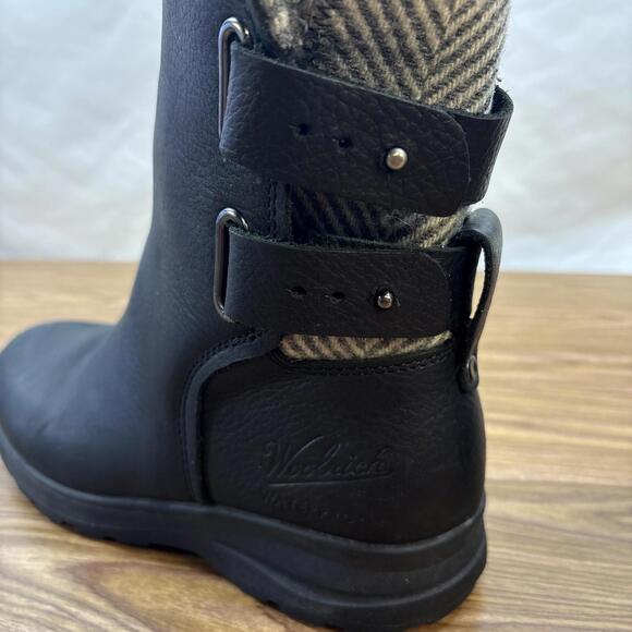 Woolrich Black Leather Herringbone Wool Waterproof Boots | Women’s 6 | Excellent - Picture 7 of 12